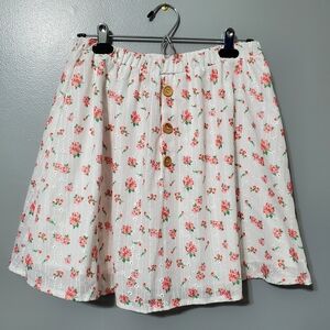 Rare Editions White Pink Floral Eyelet Button-Front Skater Skirt Girl's SZ 16